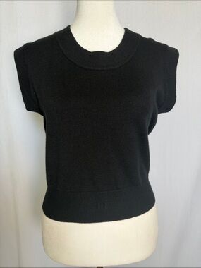 NEW Cloud Ten Viscose Blend Classic Black Knit Cap-Sleeve Sweater Top Size Small